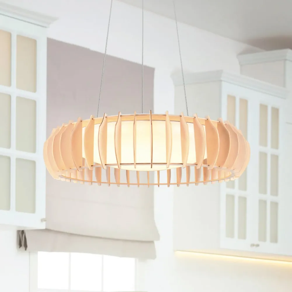 Pendellamper ^ Reality Leuchten Monte LED hængelampe, Ø 60 cm, lyst træ, træ, CCT