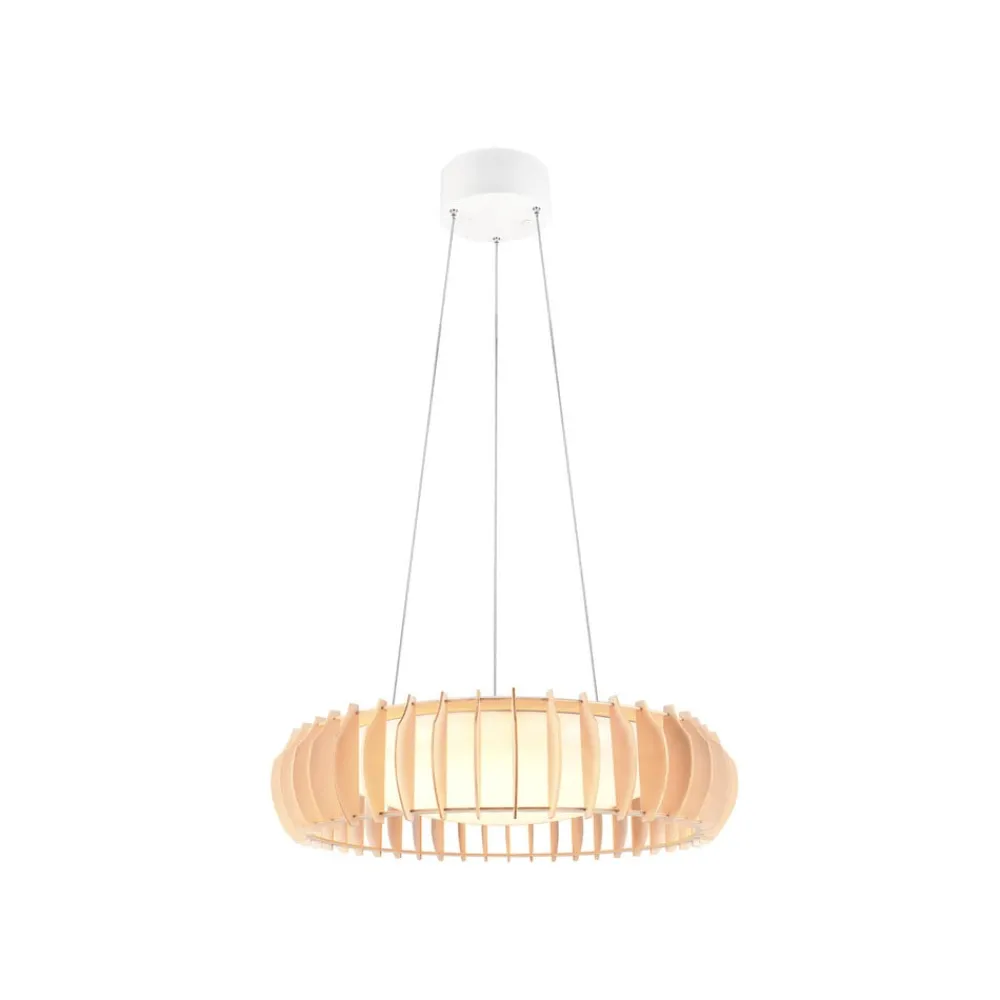 Pendellamper ^ Reality Leuchten Monte LED hængelampe, Ø 60 cm, lyst træ, træ, CCT
