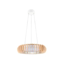 Pendellamper ^ Reality Leuchten Monte LED hængelampe, Ø 60 cm, lyst træ, træ, CCT