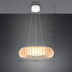 Pendellamper ^ Reality Leuchten Monte LED hængelampe, Ø 60 cm, lyst træ, træ, CCT