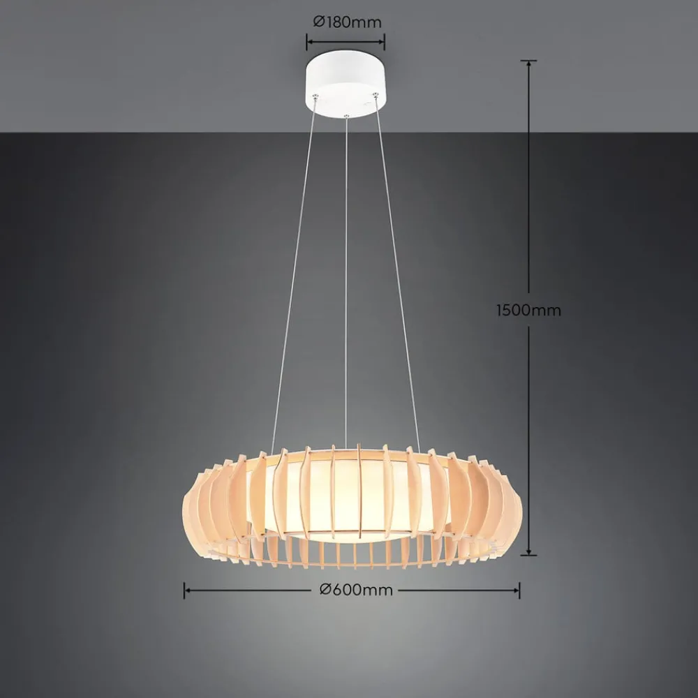 Pendellamper ^ Reality Leuchten Monte LED hængelampe, Ø 60 cm, lyst træ, træ, CCT