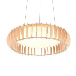 Pendellamper ^ Reality Leuchten Monte LED hængelampe, Ø 60 cm, lyst træ, træ, CCT