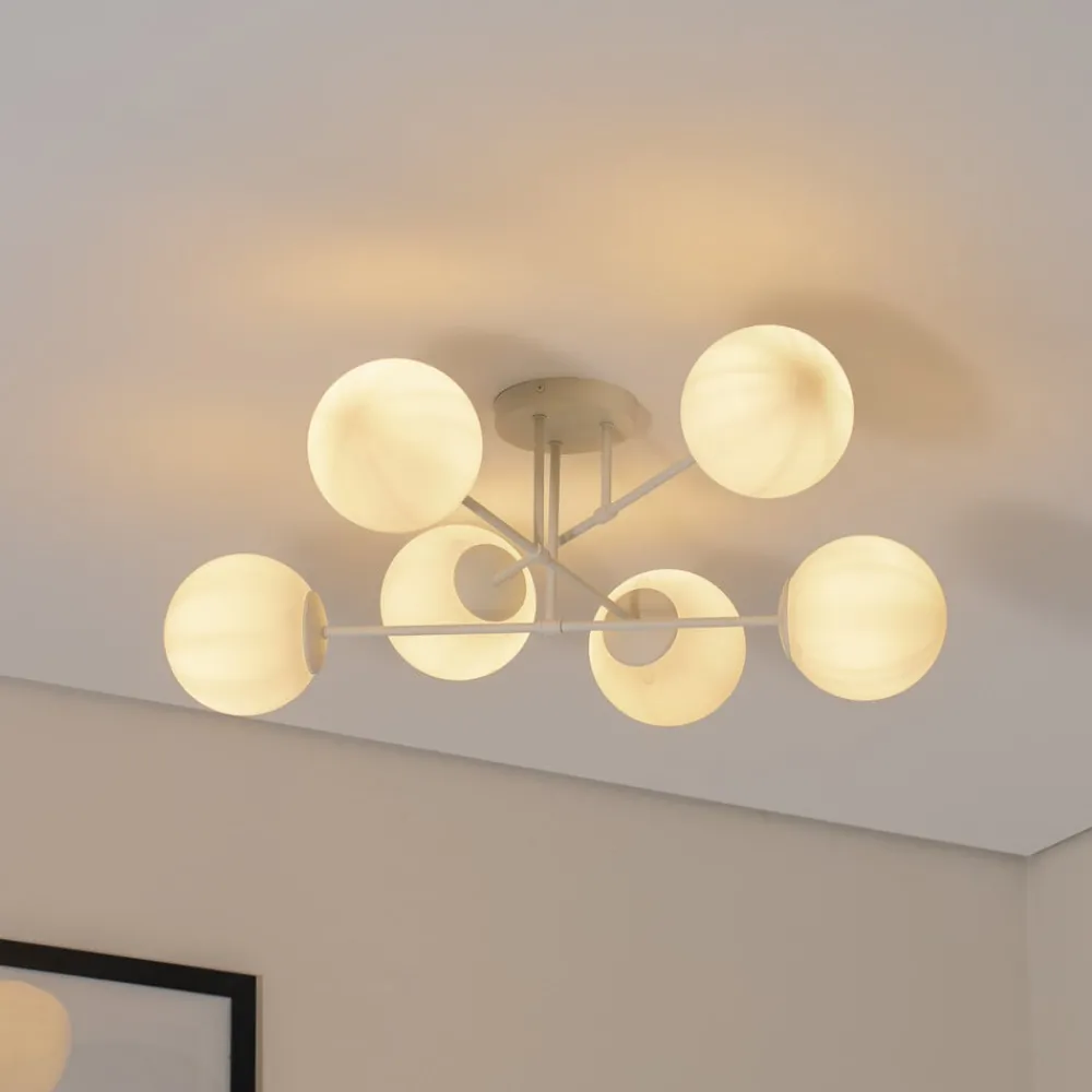 HELAM Loftlamper|Loftlamper > Moon loftlampe, 87 cm, 6 lyskilder, sandfarvet, glas, E27