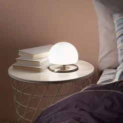 Bordlamper ^ Fabas Luce Morgana bordlampe, nikkel/hvid, touchdæmper, 3.000 K