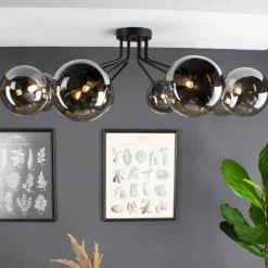 Eco-Light Loftlamper > Neptun loftlampe, sort, 8 røgglaskugler