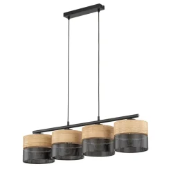 Pendellamper ^ TK Lighting Nicol hængelampe, sort/træ-effekt, 94x20 cm 4-lys 4 x E27