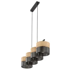 Pendellamper ^ TK Lighting Nicol hængelampe, sort/træ-effekt, 94x20 cm 4-lys 4 x E27
