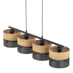Pendellamper ^ TK Lighting Nicol hængelampe, sort/træ-effekt, 94x20 cm 4-lys 4 x E27