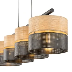 Pendellamper ^ TK Lighting Nicol hængelampe, sort/træ-effekt, 94x20 cm 4-lys 4 x E27