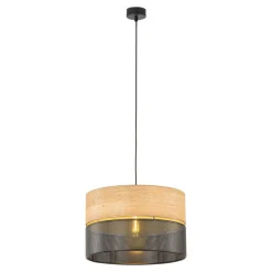 Pendellamper ^ TK Lighting Nicol hængelampe, sort/træ-effekt, Ø 38 cm, 1-lys, 1 x E27