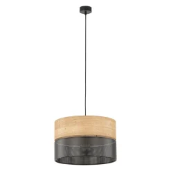 Pendellamper ^ TK Lighting Nicol hængelampe, sort/træ-effekt, Ø 38 cm, 1-lys, 1 x E27