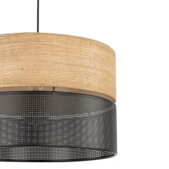 Pendellamper ^ TK Lighting Nicol hængelampe, sort/træ-effekt, Ø 38 cm, 1-lys, 1 x E27