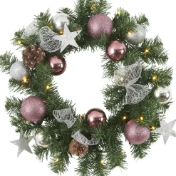 STAR TRADING Dekorationsbelysning|Julepynt > Noel LED-julekrans med sølv-/pinkfarvet dekoration