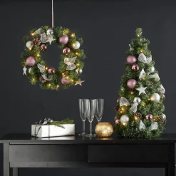 STAR TRADING Dekorationsbelysning|Julepynt > Noel LED-julekrans med sølv-/pinkfarvet dekoration