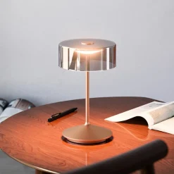 Dekorationsbelysning|Terrassebelysning ^ Sigor Numotion LED genopladelig bordlampe, bronze, glas, IP54, dæmpbar