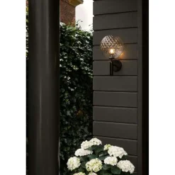 Terrassebelysning ^ Nuura Aps Nuura udendørs væglampe Miira, Ø 20 cm, sort/klar