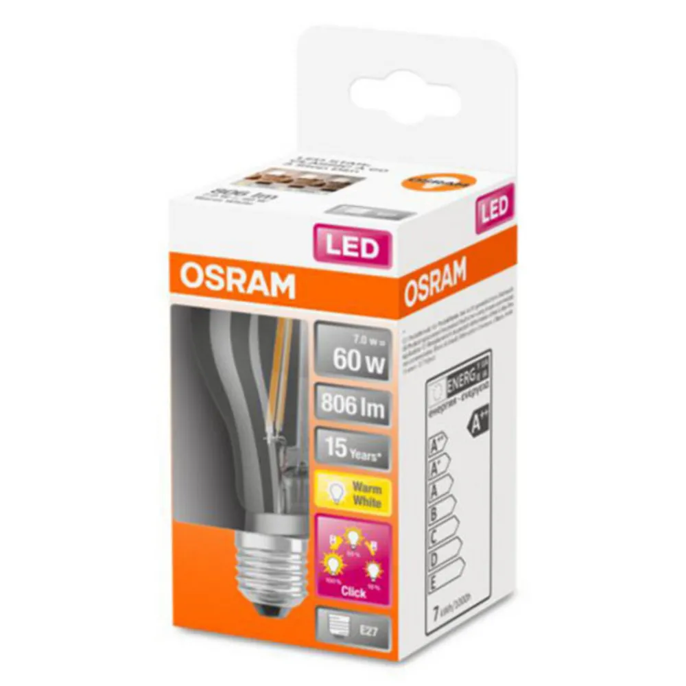 OSRAM Dæmpbar Led-Pære > Classic A LED-pære E27 6,5 W 827 3-Step-dim
