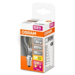Dæmpbar Led-Pære ^ OSRAM Classic P LED-pære E14 4W 827 dæmpbar 3 trin