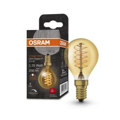 OSRAM Dæmpbar Led-Pære|Filament Pære > 1906 E14 3,4W LED dråbe 822 guld dæmpbar