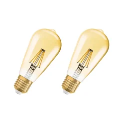 Dæmpbar Led-Pære|Filament Pære ^ OSRAM 1906 E27 6,5W LED ST64 824 guld dæmpbar 2 stk