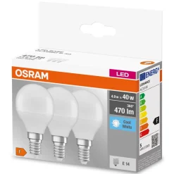 OSRAM Led Pærer > LED-dråbe E14 4,9 W Base P40 840 mat 3 stk