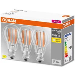 Filament Pære|Led Pærer ^ OSRAM LED-filamentpære E27 Base 11 W 2.700 K 3 stk