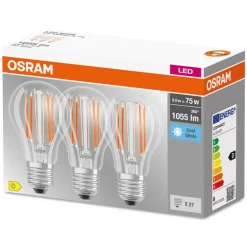 Filament Pære ^ OSRAM LED-filamentpære E27 Base 7,5 W 4.000 K 3 st