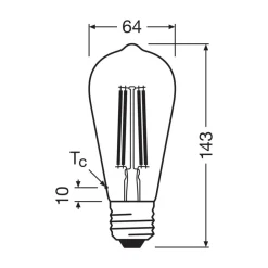 Filament Pære ^ OSRAM LED-filamentpære E27 3,8W Filament 2,700K
