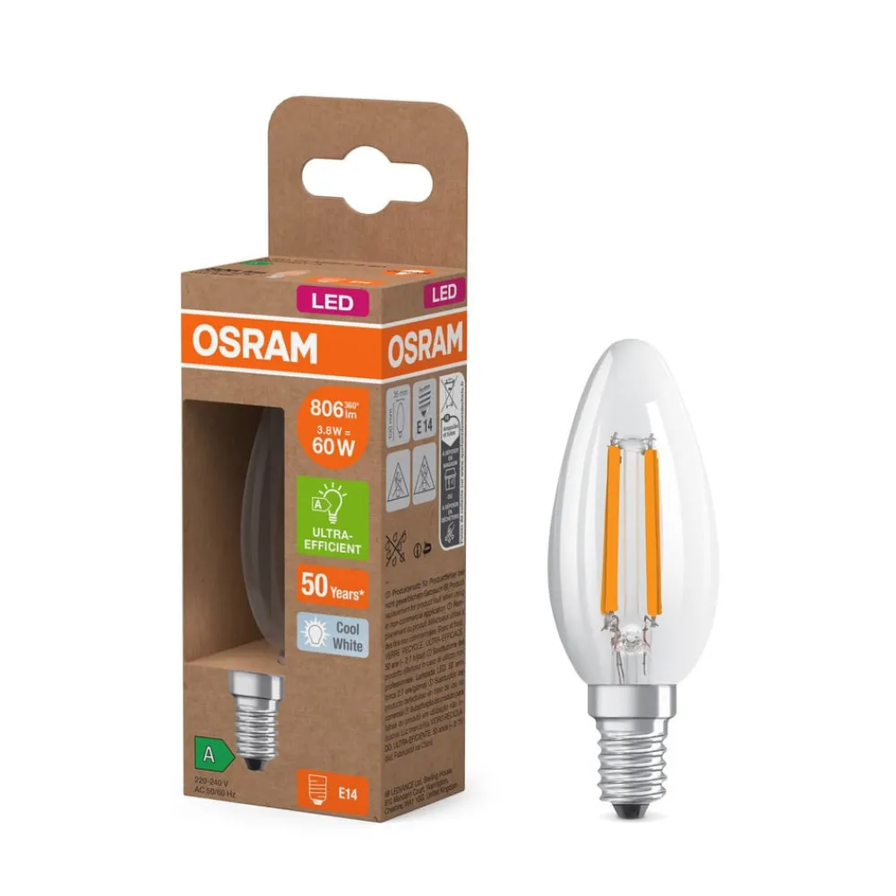 Filament Pære|Led Pærer ^ OSRAM LED-filamentpære E14 3,8W 4000K 806lm