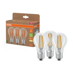 Led Pærer ^ OSRAM LED glødepære Filament E27 3,8W 827 energiklasse A 3-pak
