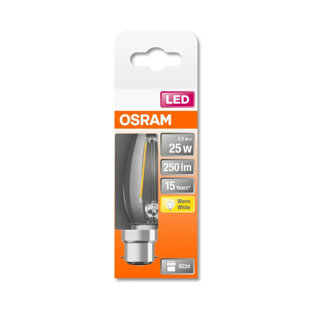 OSRAM Filament Pære|Led Pærer > LED-kerte B22d Classic B filament 2,5 W klar