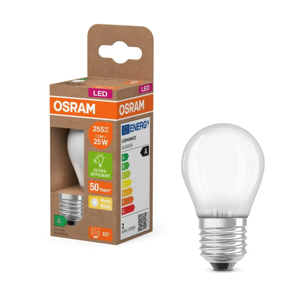 OSRAM Led Pærer > LED-pære dråbe E27 1,2W mat 2.700K 255lm