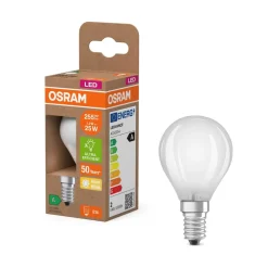 Led Pærer ^ OSRAM LED-pære dråbe E14 1,2W mat 2700K 255lm