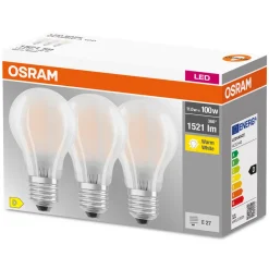 Led Pærer ^ OSRAM LED-pære E27 Base CL A 11 W 2.700 K mat 3 st