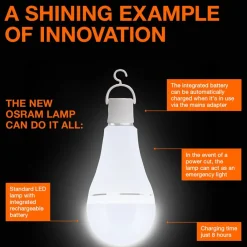 OSRAM Led Pærer > LED-pære E27 8W mat 2700K genopladeligt batteri nødlys