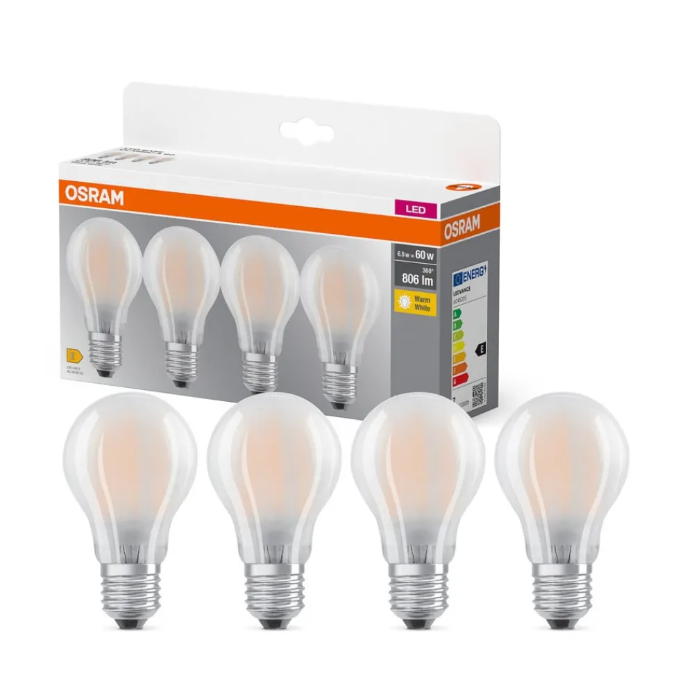 Filament Pære ^ OSRAM LED-pære mat E27 6,5W 827 4-pak