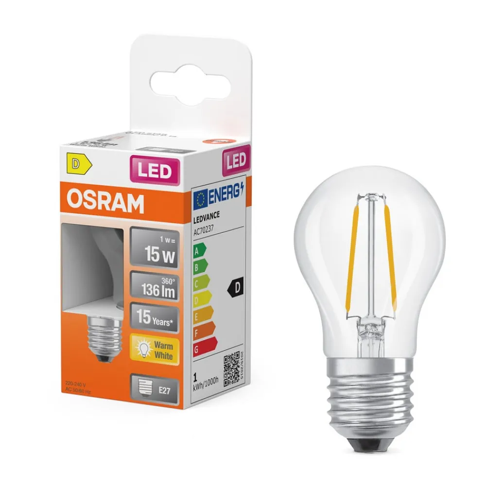 OSRAM Filament Pære > LED-pære Tropfen P45, E27 1 W glødetråd 2.700 K