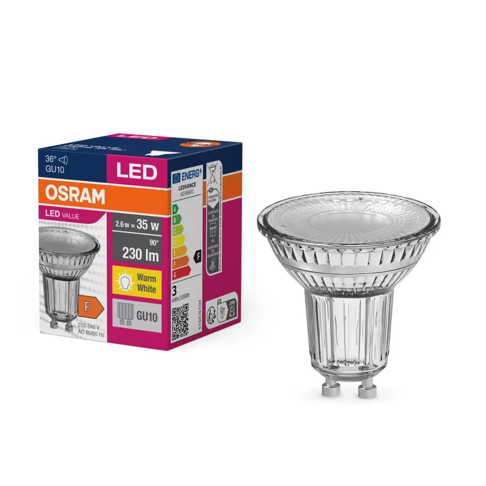 Led Pærer ^ OSRAM LED-reflektorpære GU10 2,6W 36° 827 klar