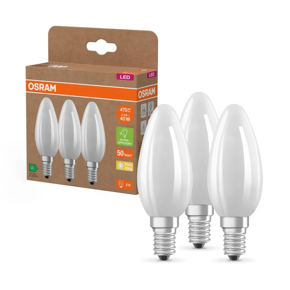 OSRAM Led Pærer > LED stearinlys mat E14 2,2W 827 energiklasse A 3-pak