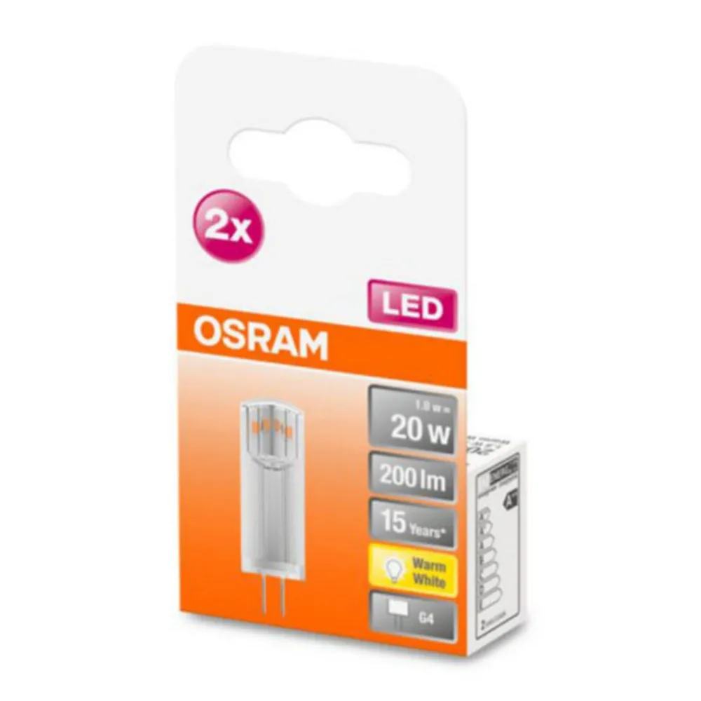 Led Pærer ^ OSRAM LED-stiftsokkelpære G4 1,5W 2.700K klar 2-pak