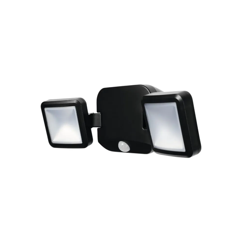 OSRAM Væglampe Med Sensor|Udendørs Spot > LED-udendørs vægspot DOUBLE, sort 2 lyskilder, batteri