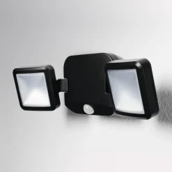 OSRAM Væglampe Med Sensor|Udendørs Spot > LED-udendørs vægspot DOUBLE, sort 2 lyskilder, batteri
