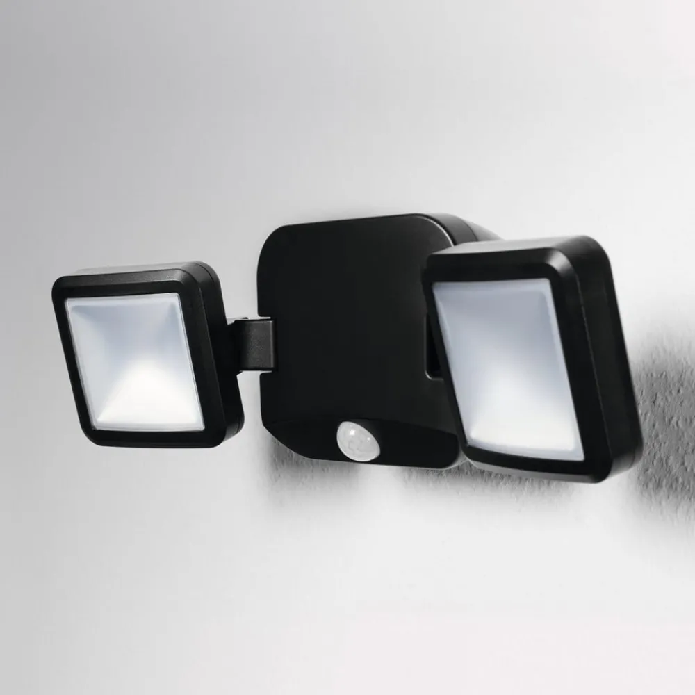 OSRAM Væglampe Med Sensor|Udendørs Spot > LED-udendørs vægspot DOUBLE, sort 2 lyskilder, batteri