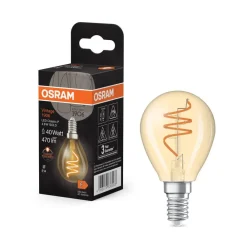 Filament Pære|Led Pærer ^ OSRAM LED Vintage E14 4,9W 922 dråbeformet spiraltråd guld