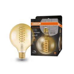 OSRAM Filament Pære|Led Pærer > LED Vintage 1906, G125, E27, 8,4 W, guld, 824, dim.