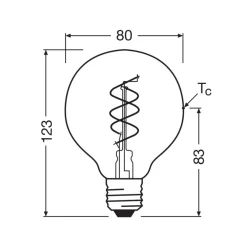 Led Pærer ^ OSRAM LED Vintage G80 E27 4,6W 927 Spiral Filament clear dæmpbar