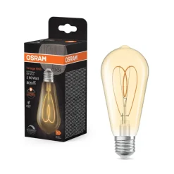 Filament Pære|Led Pærer ^ OSRAM LED Vintage ST64 E27 8W 922 Heart Filament guld dæmpbar