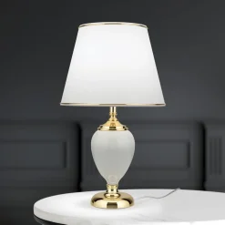 ORION Bordlamper > Ovum bordlampe, hvid/guldfarvet, højde 48 cm, keramik/chintz