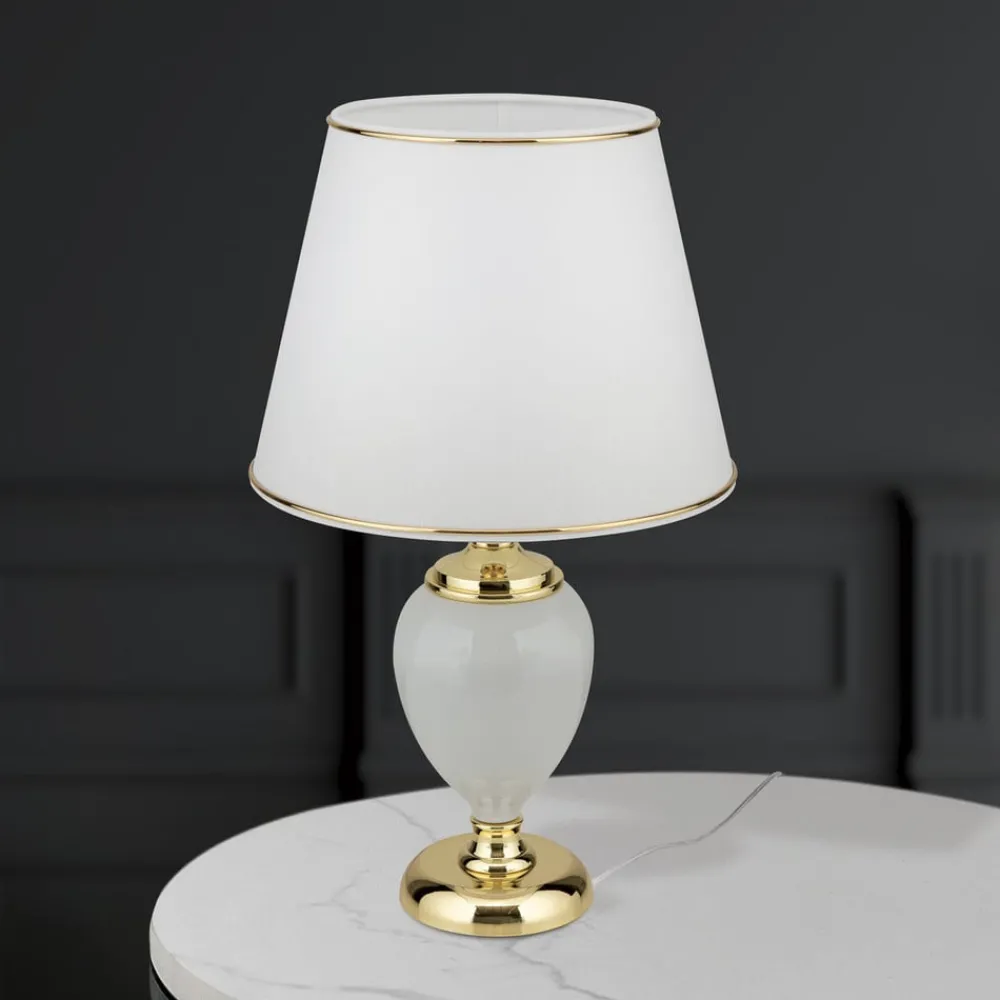 ORION Bordlamper > Ovum bordlampe, hvid/guldfarvet, højde 48 cm, keramik/chintz