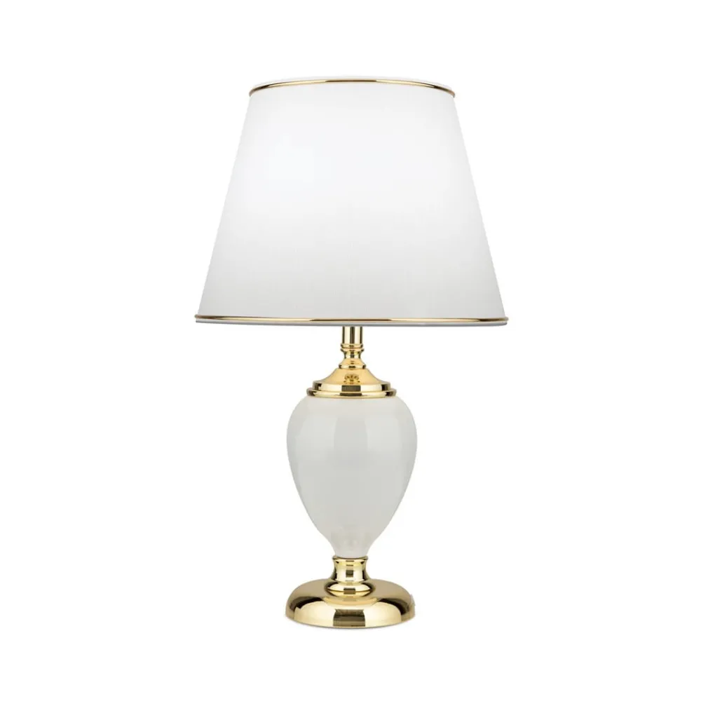 ORION Bordlamper > Ovum bordlampe, hvid/guldfarvet, højde 48 cm, keramik/chintz